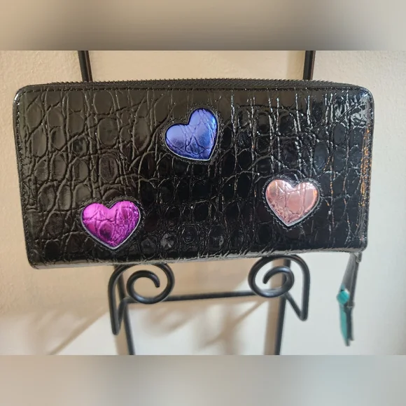 Kurt Geiger London Black Leather Puffy Rainbow Hearts Wallet - Picture 4 of 8